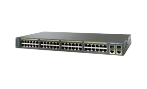 A Cisco Catalyst 2960-X series switch with multiple Ethernet ports and two small form-factor pluggable (SFP) ports, designed for network connectivity.